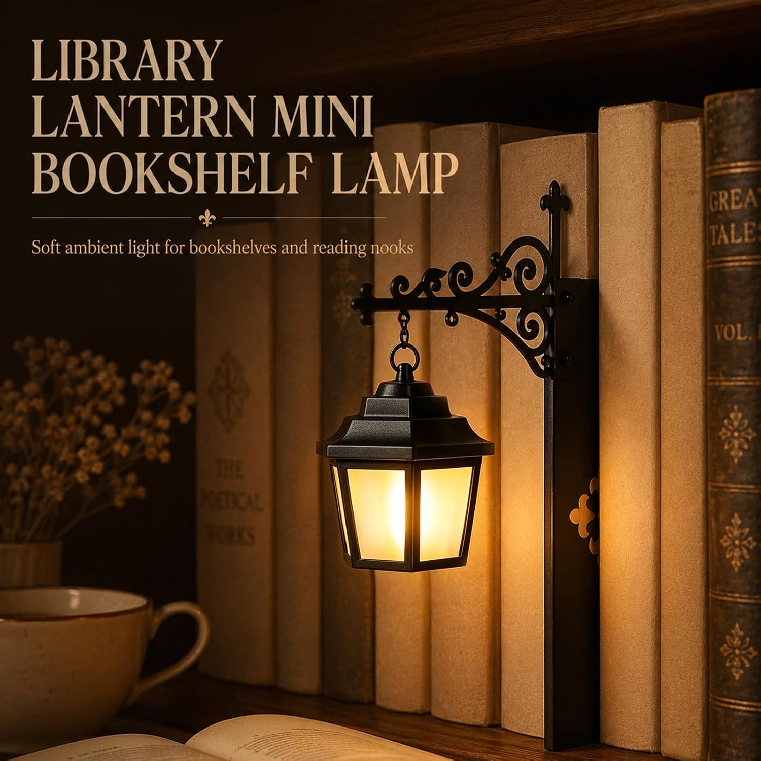 Mini Bookshelf Lantern Lamp - Vintage Hanging Library Light for Book Nooks