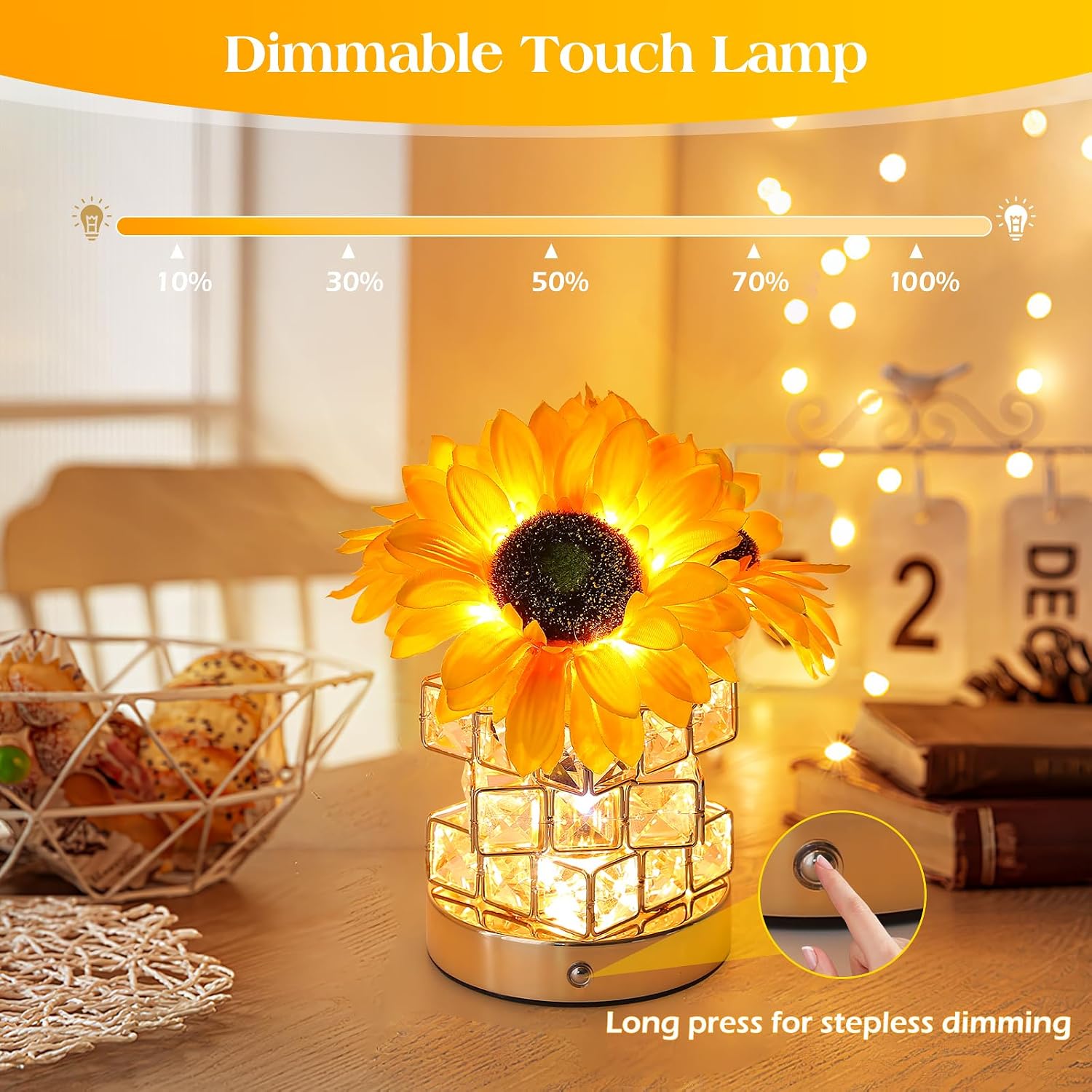Sunflower Cordless Touch Table Lamp - 3 Colour Modes, Infinite Dimming