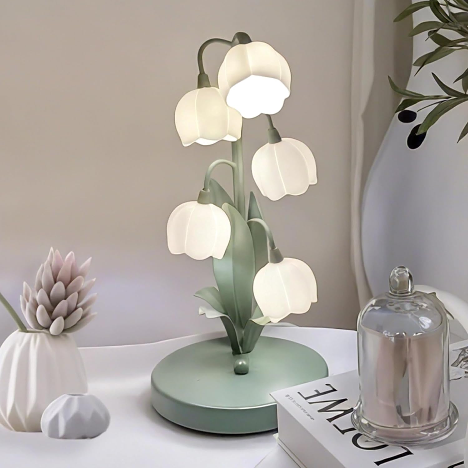 Lily of the Valley Flower Table Lamp, 5 Stems - 3 Colour Modes, G4 Bulb Included